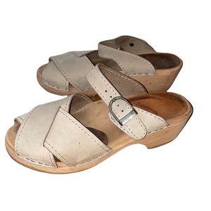 Hanna Andersson Leather/Wooden Handmade Maryjane Style Open Toe Clogs